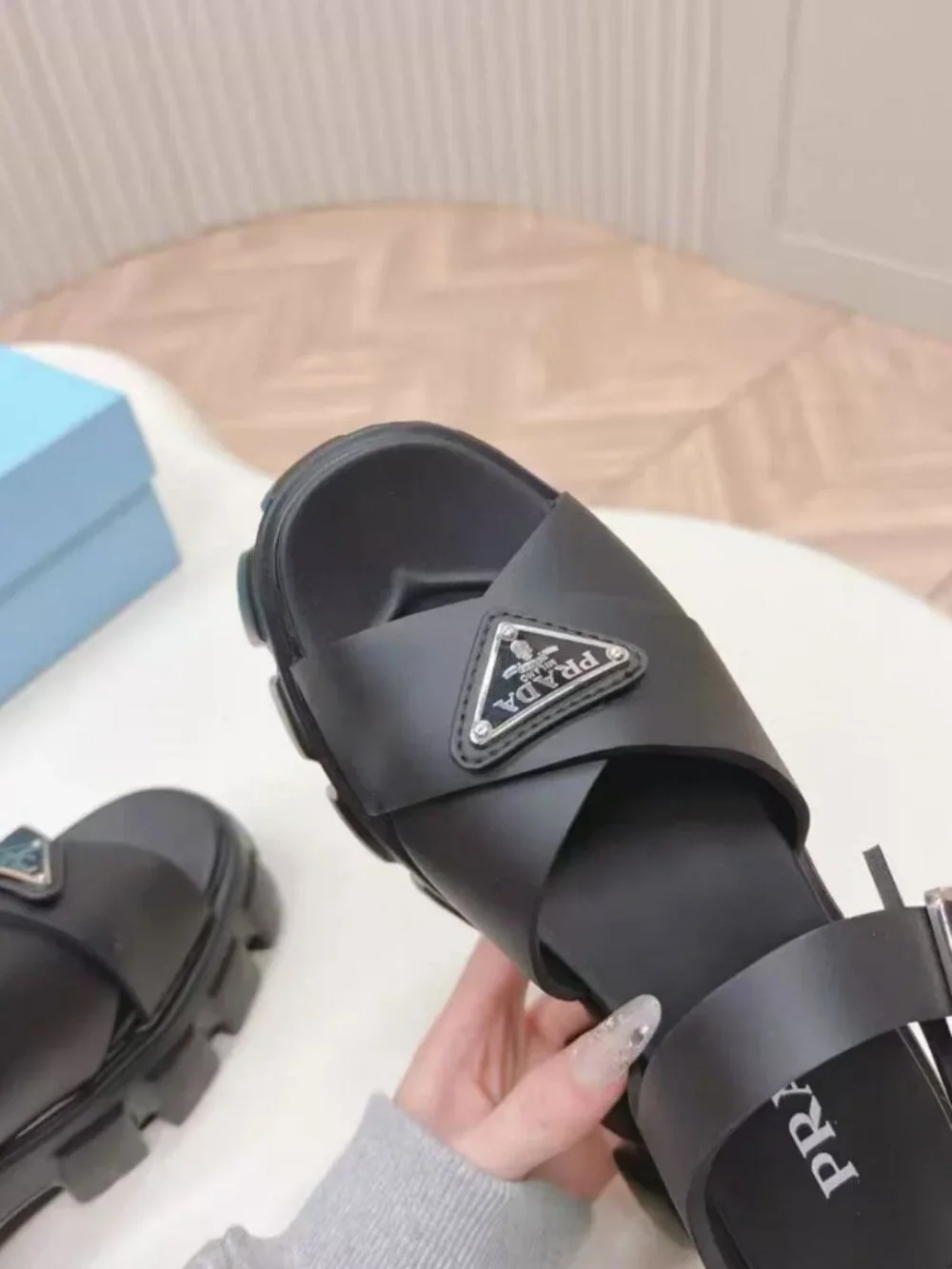 Prada Black Rubber Chunky Cross‑Band Platform Sandals